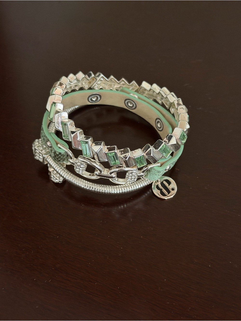 Bomb Party Silver & Mint Multi-Row Bracelet Stack - Women's Jewelry
